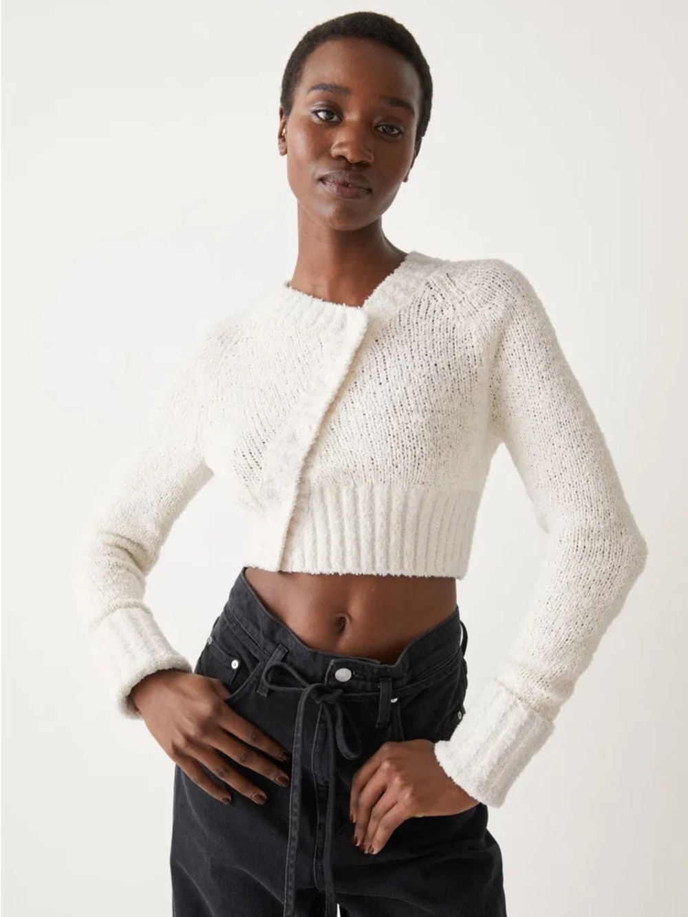 & Other Stories Cream Cropped Knit Cardigan